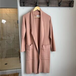 Open Front Tan Long Cardigan Coatigan Knit Jacket - Womens Small